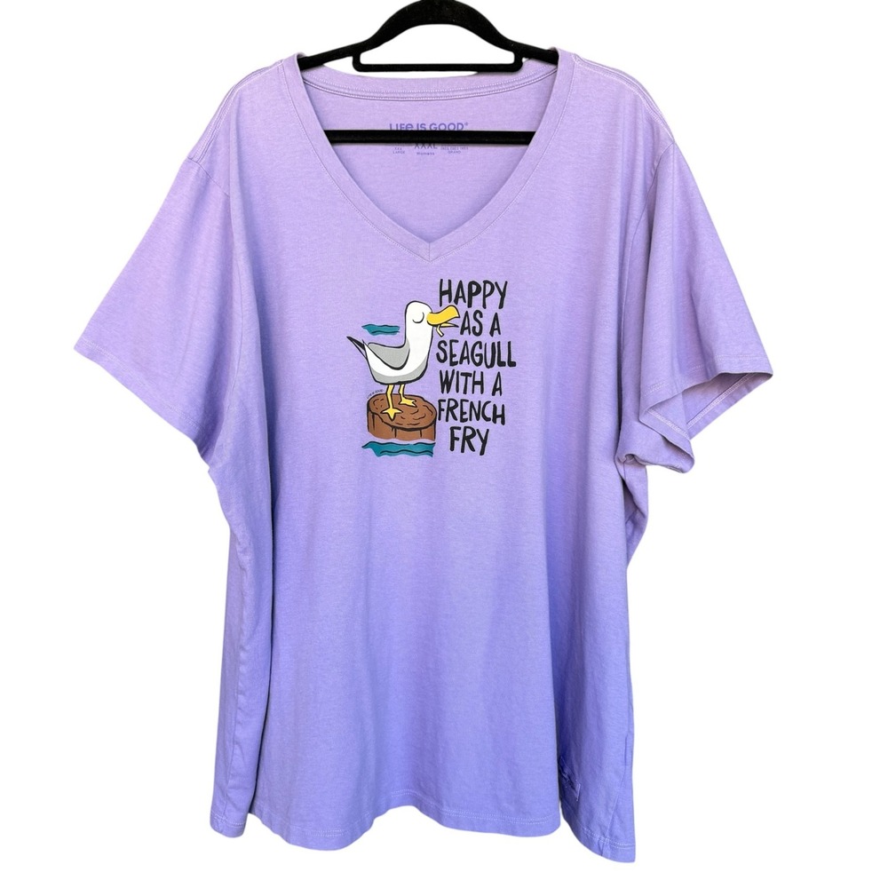 Life Is Good Shirt Womens 3XL Purple Seagull French Fry Graphic Tee Beach